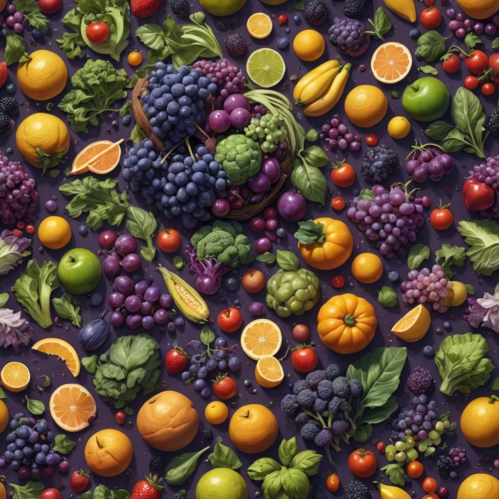 Fresh Fruits and Vegetables in Dark Fantasy Style