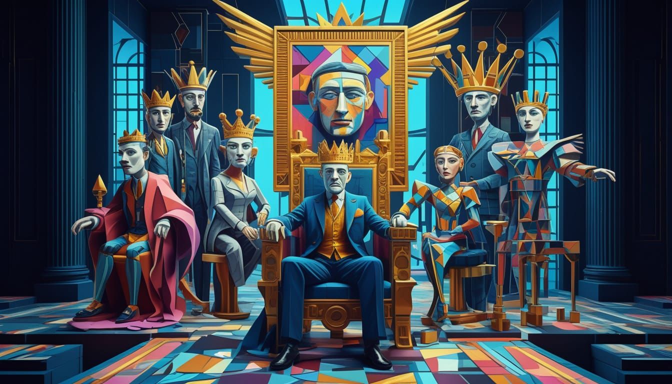 Surrealist Royal Family in Cubist Throne Room
