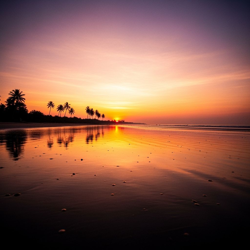 Peaceful Southeast Asian Beach at Sunset in Warm Golden Ligh...