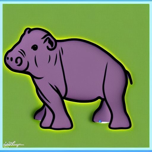 Cute Hippo Pattern in Mid-Century Polish Style