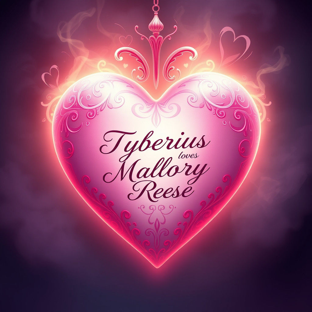 Glowing Pink Heart with Inscription in Fantasy Style