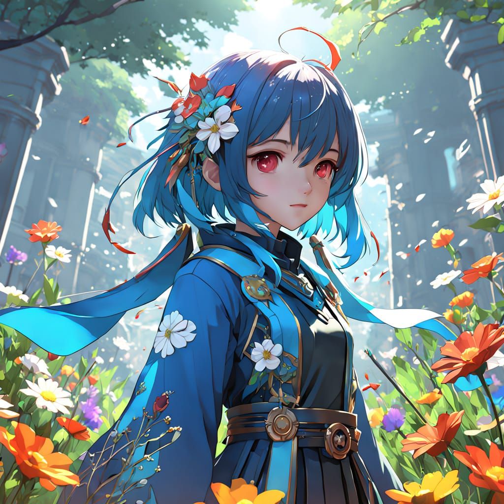 Vibrant WLOP-Inspired Lipstick Scene Amidst Whimsical Flower...