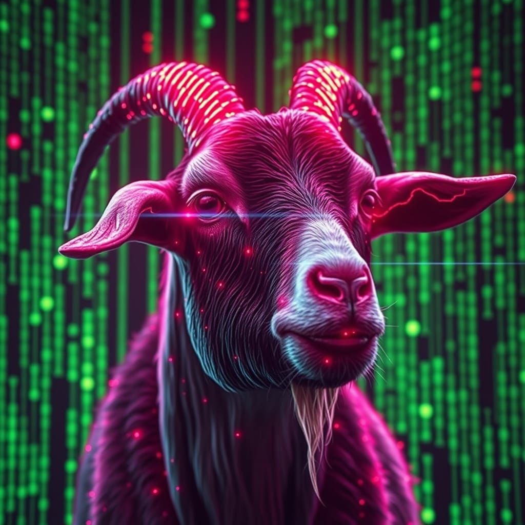 Glitchcore Matrix Code Goat in Digital Art Style