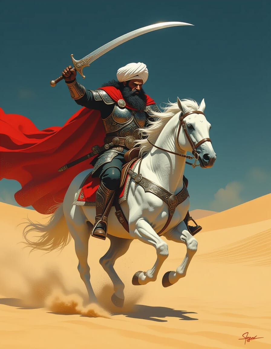 Warrior Charges Through Storm in Dystopian Landscape