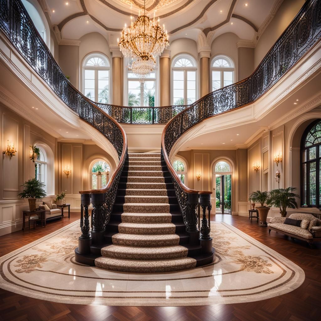 Luxurious Mansion Hall with Grand Staircase