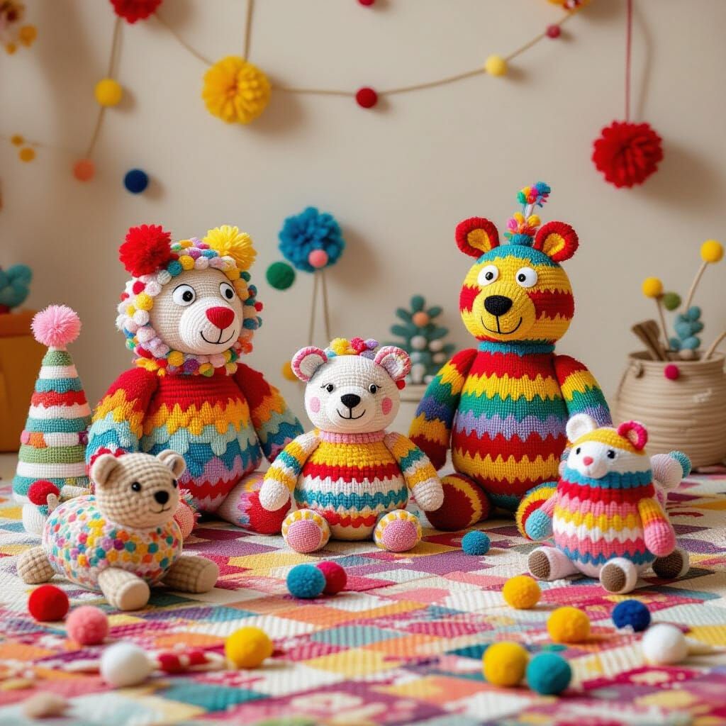 Colorful Pom Pom Patterns and Playful Characters