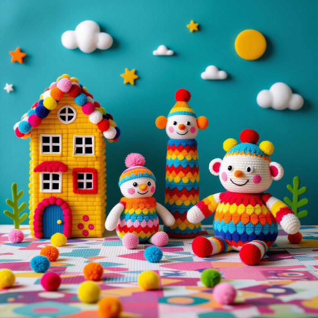 Colorful Pom Pom Art: Playful Characters and Scenes