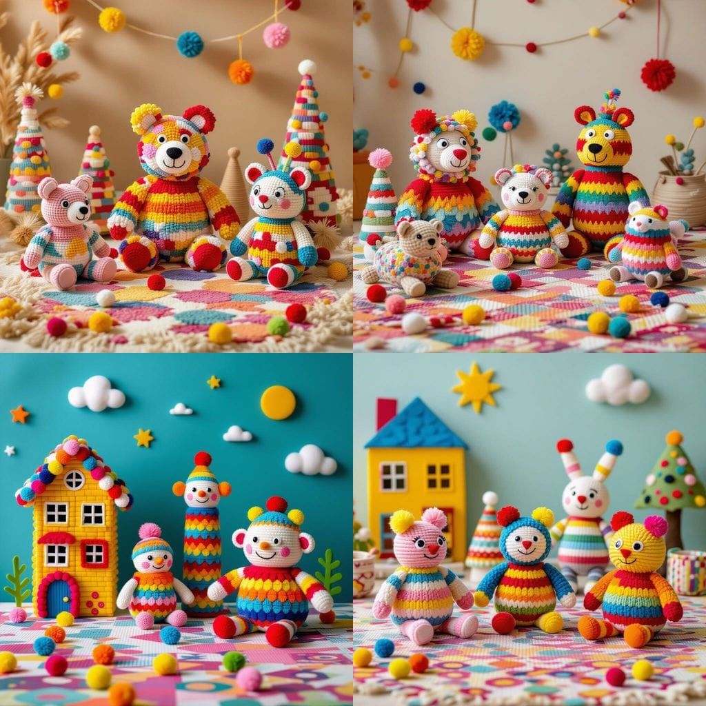 Colorful Pom Pom Characters and Patterns