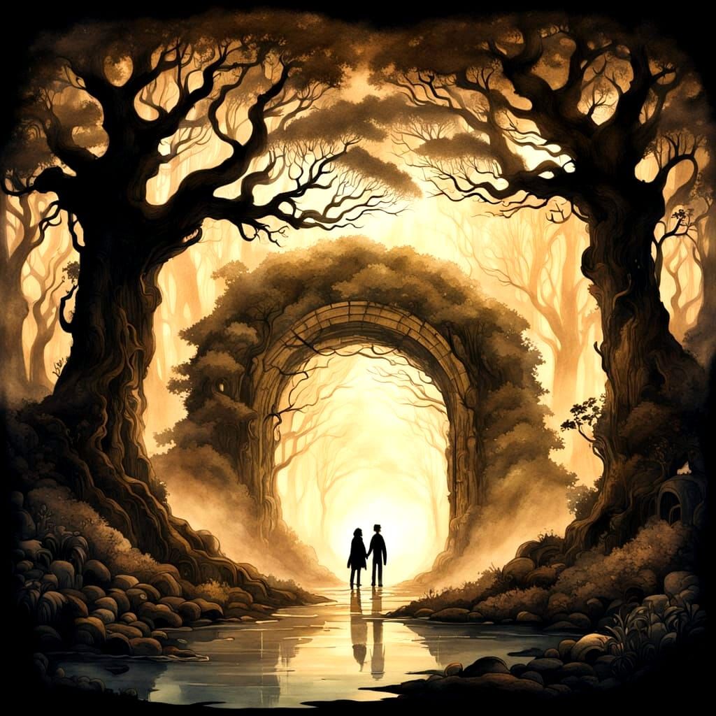 Ethereal Portal to Floating Islands in Sepia