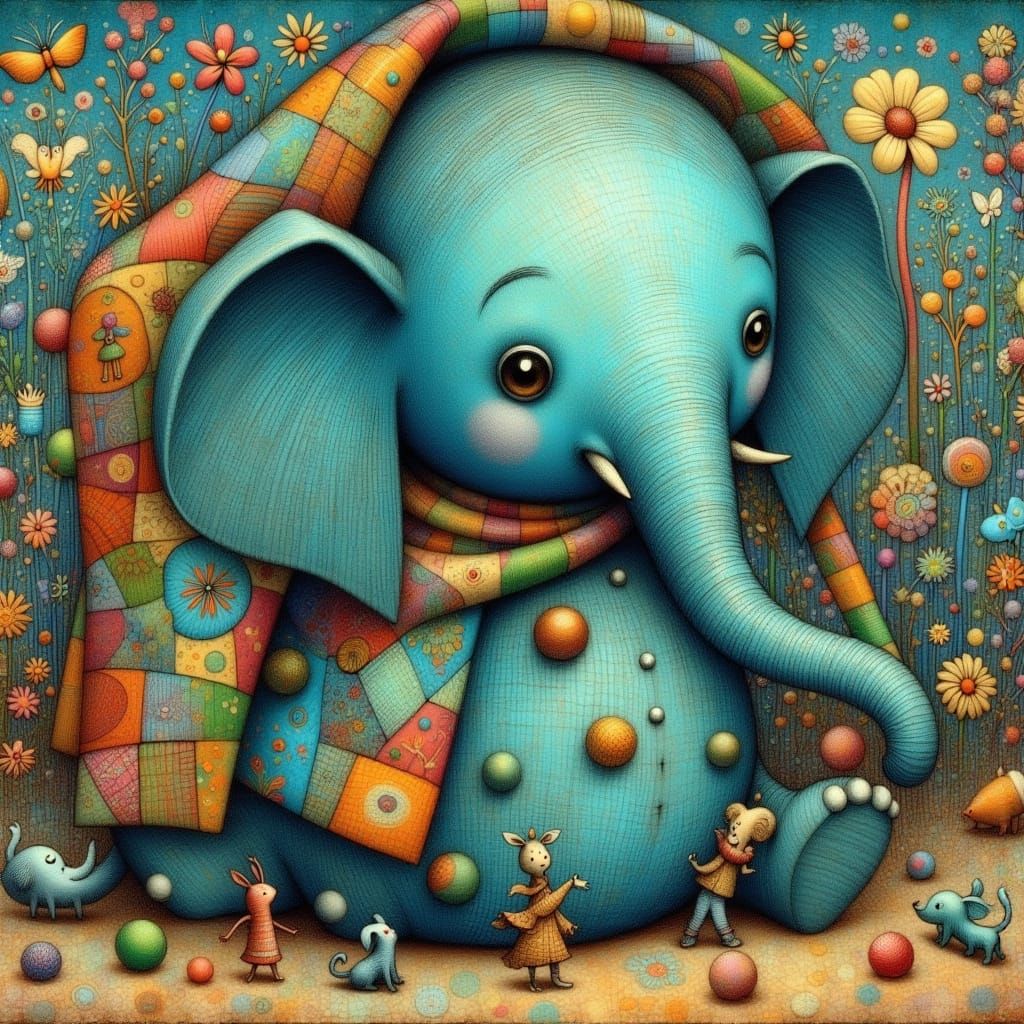 Whimsical Elephant in a Vibrant, Dreamlike World