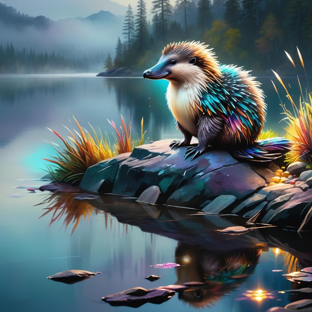 Platypus-Porcupine Hybrid in Oil Painting Style