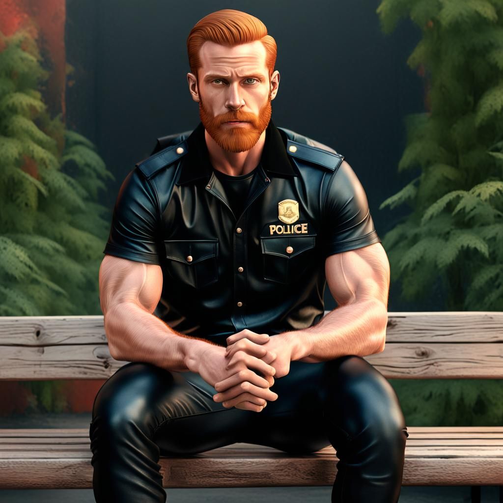 Tom of Finland Style Ginger Guy on Bench
