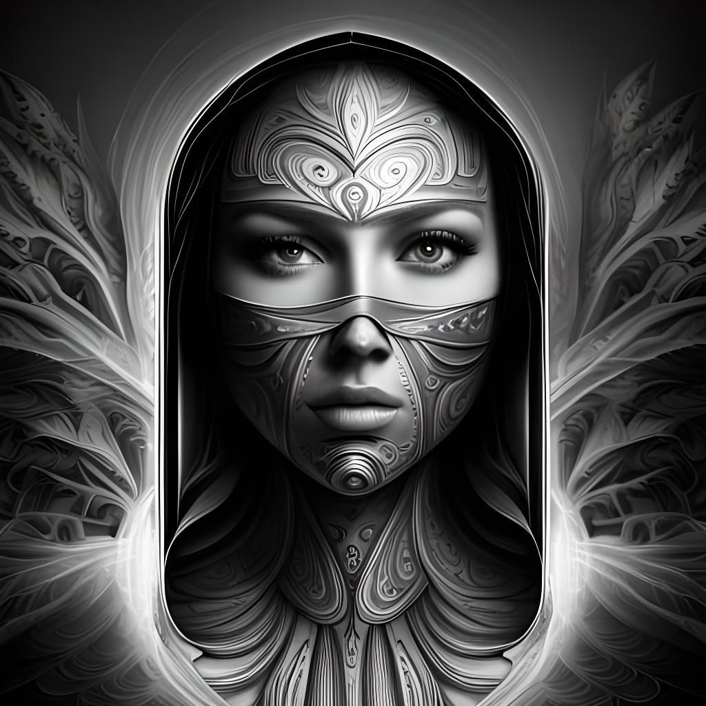 Intricate Black and White Face Card Reflection