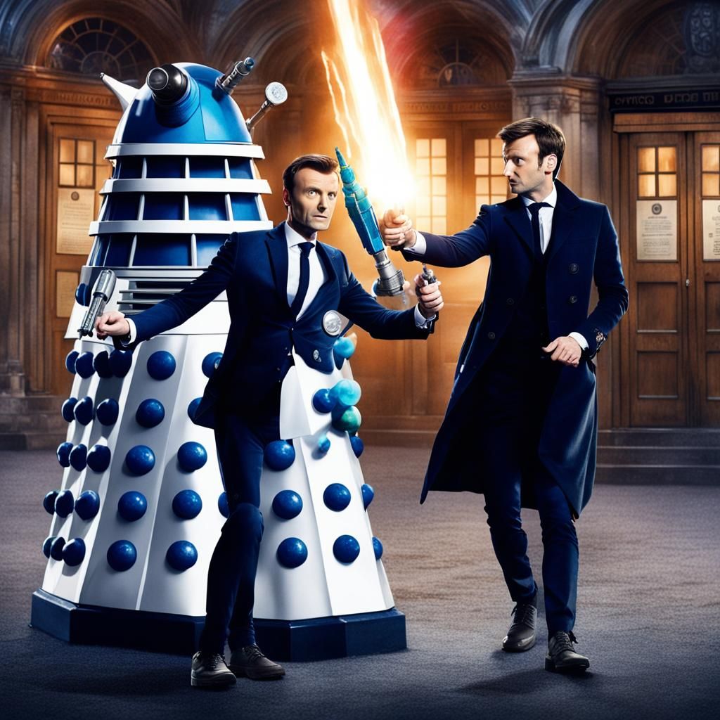 Macron as Doctor Who Confronts a Dalek