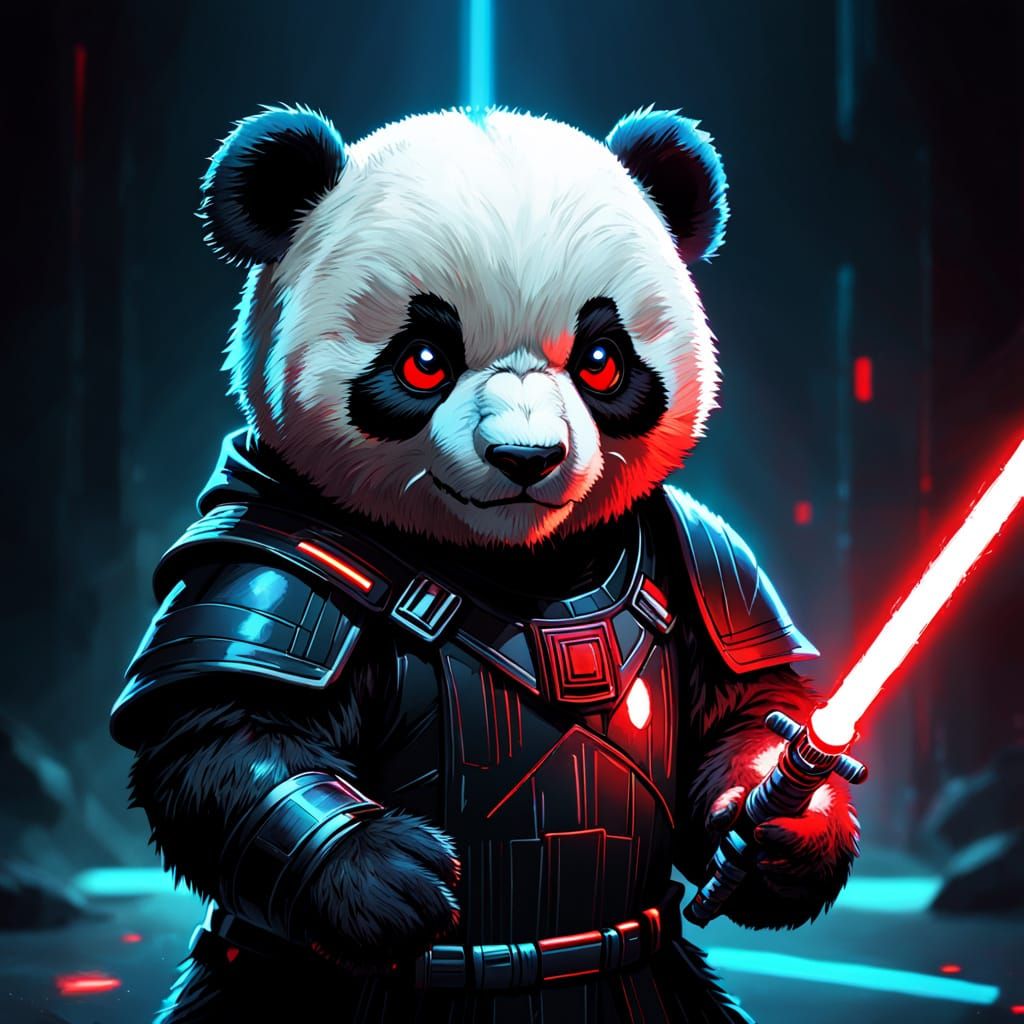 Sith Lord Panda Teddy Bear with Glowing Lightsaber