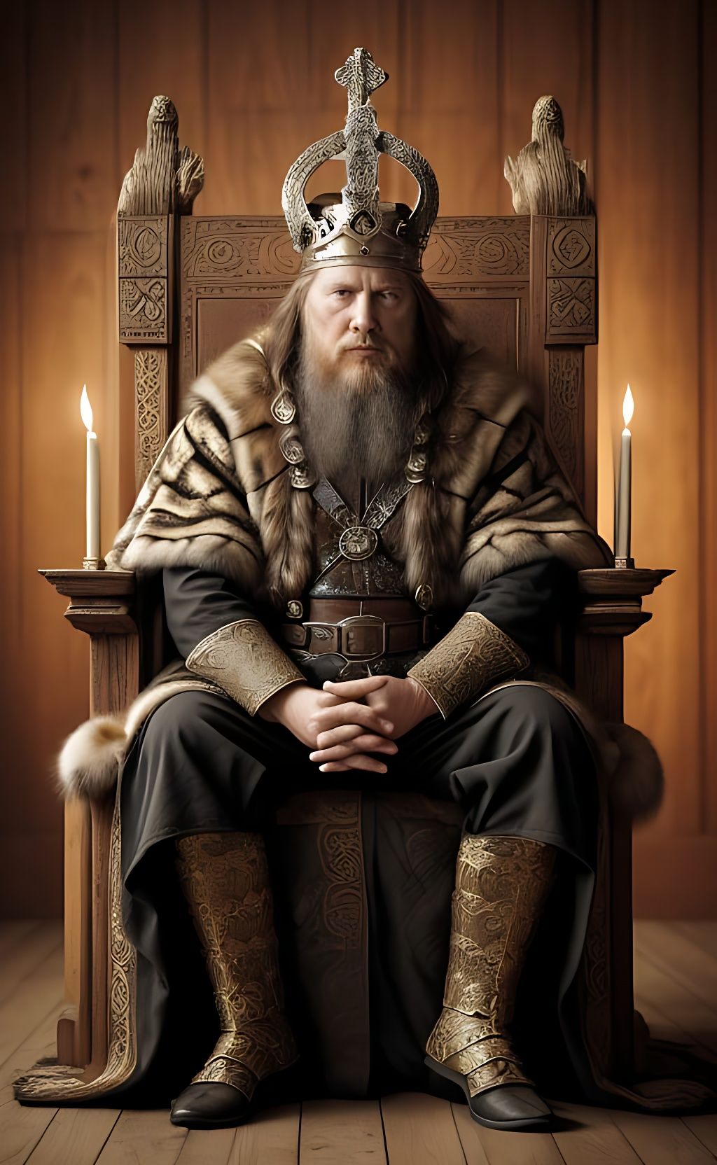 Viking King on Throne in Grand Hall