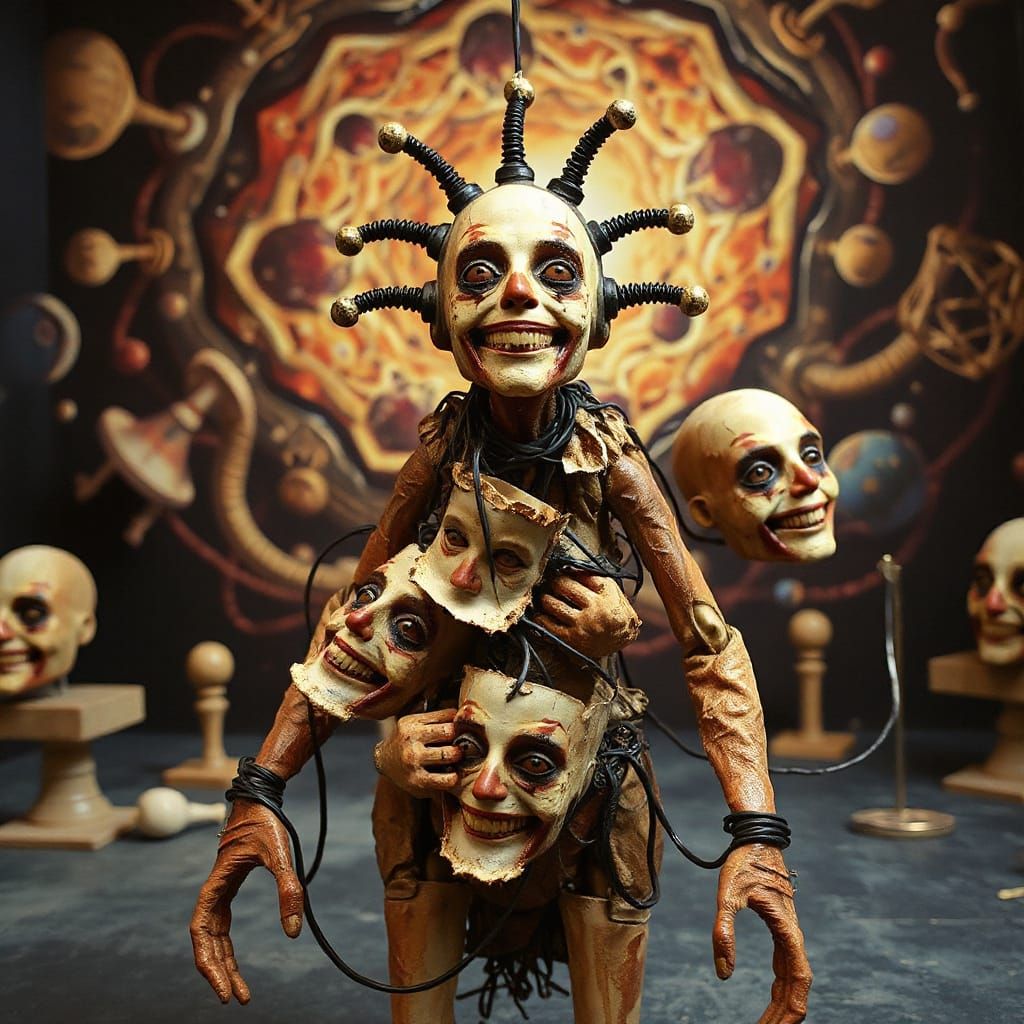 Disturbing Cosmic Harlequin in Claymation Style