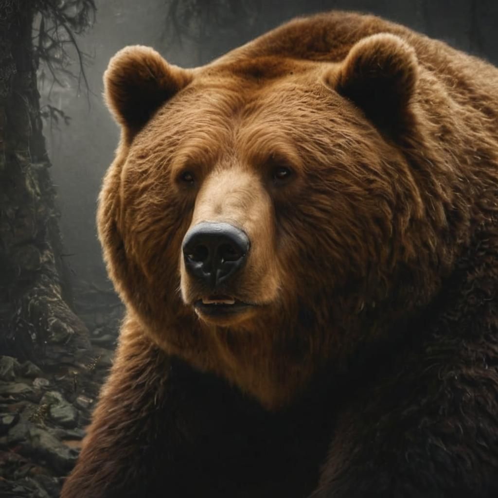 Dark Sentimental Kodiak Bear in Mythic Darkness