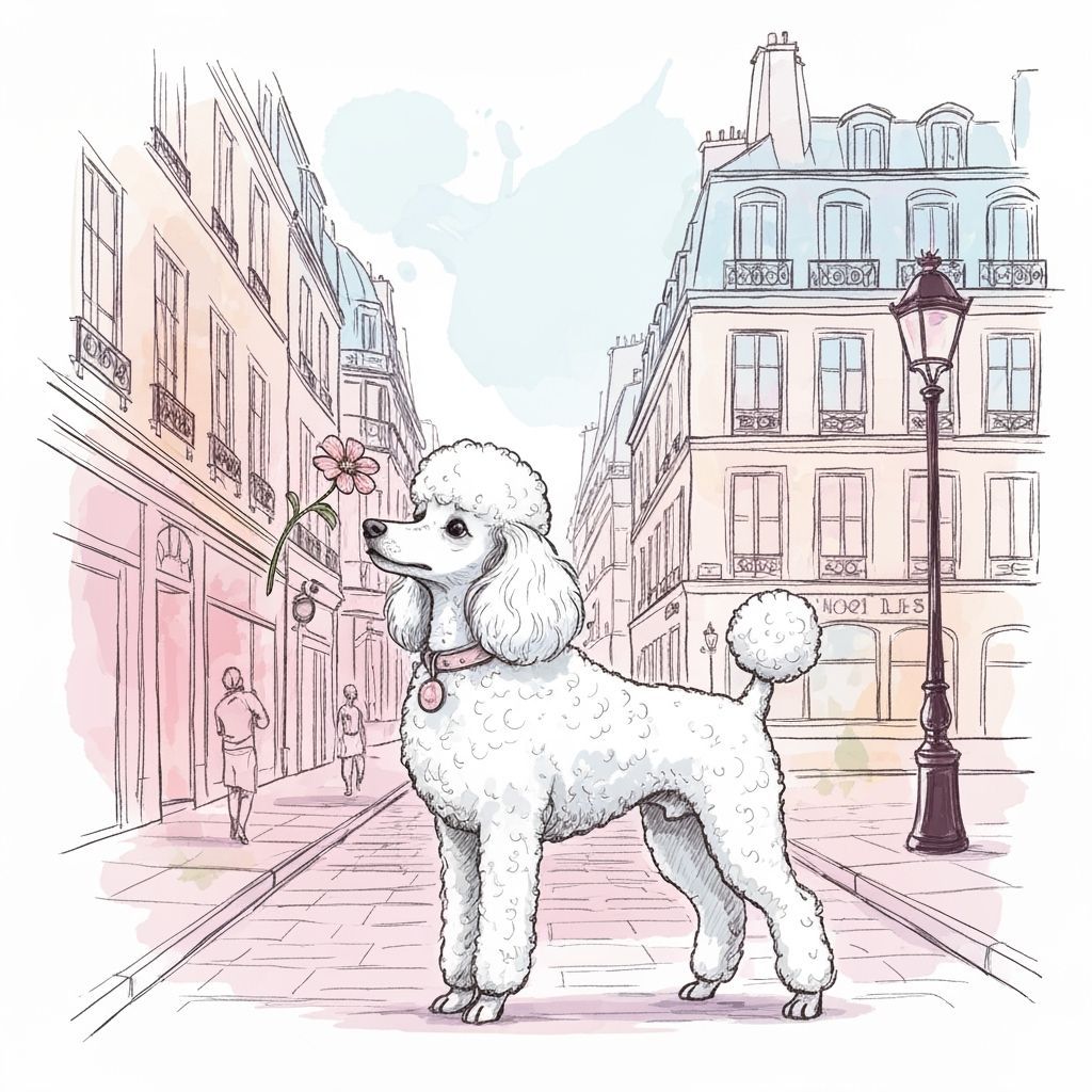 French Poodle in Paris: Sketchy Pastel Drawing