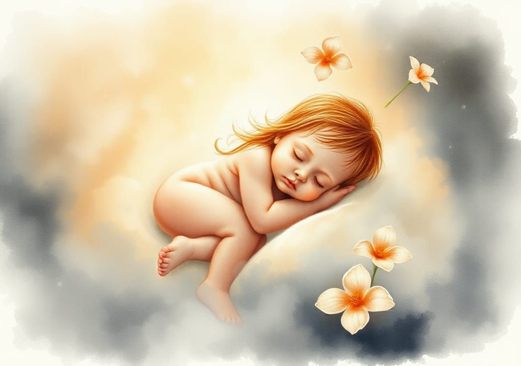Ethereal Baby Girl in Watercolour Memory Scene