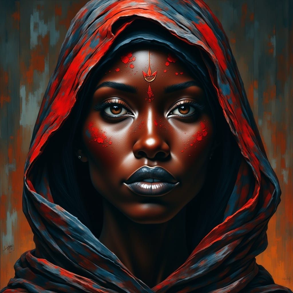 Surreal Portrait of Black Woman with Ritual Markings
