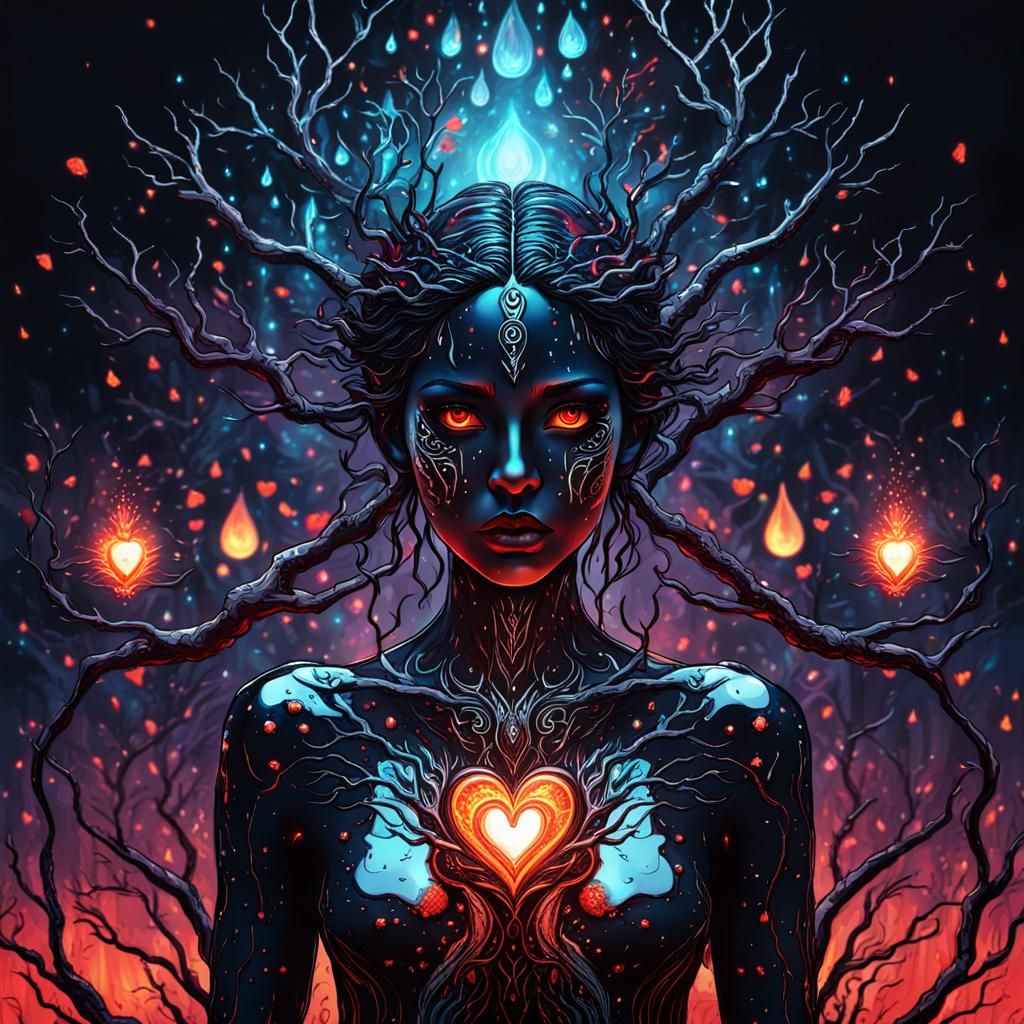 Goddess of Fire Eyes in Astral Illustration