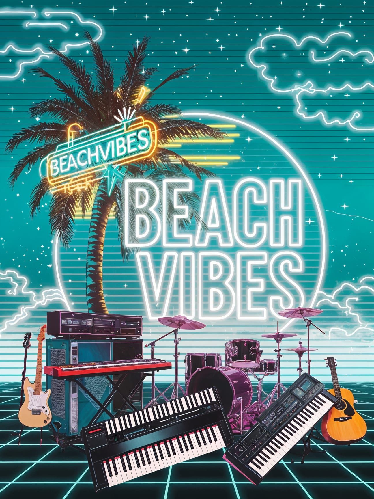 Synthwave Pop Art Poster for BeachVibes Festival