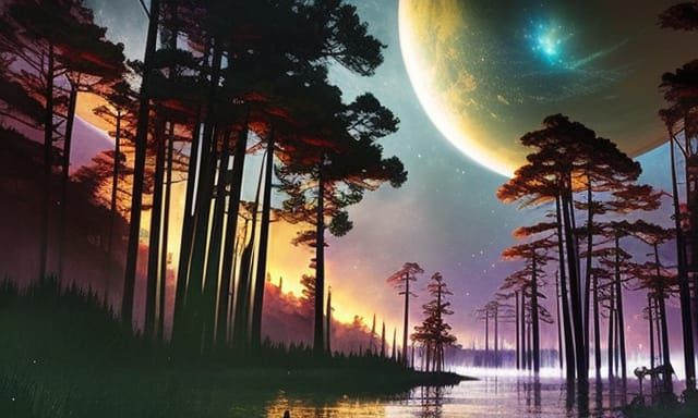 Starry Night Over Dark Jungle Silhouette