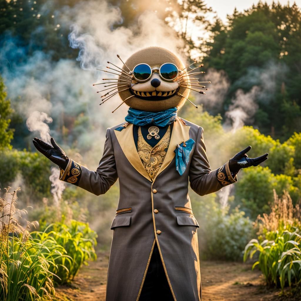 Monumental Sandshrew Scarecrow in a Psychedelic Garden