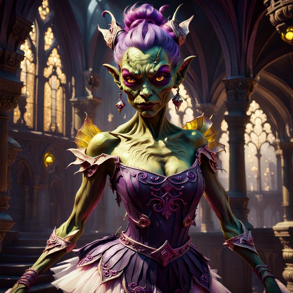 Sinister Ballerina Goblin Girl in Dark Fantasy Style