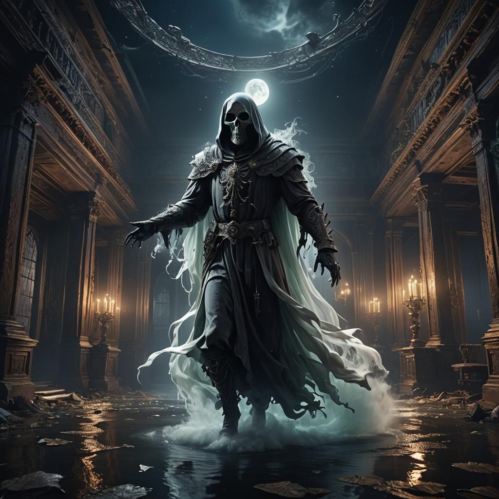 Ghostly Figure in Abandoned Mansion: Matte Painting