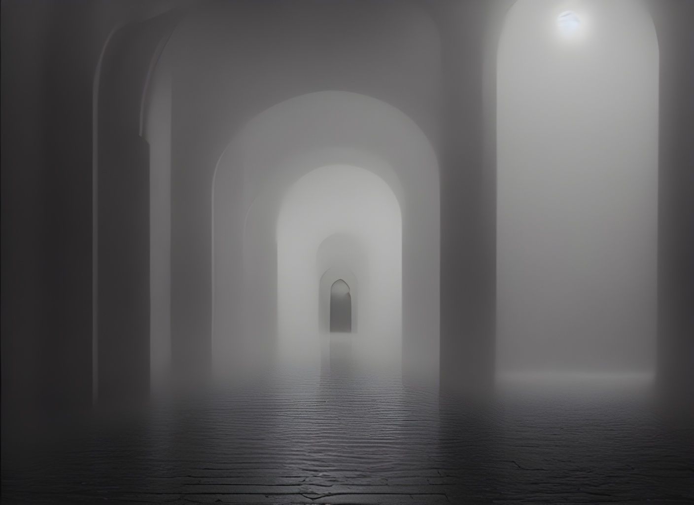 Endless Hallway with Ghosts and Cosmic Orbs