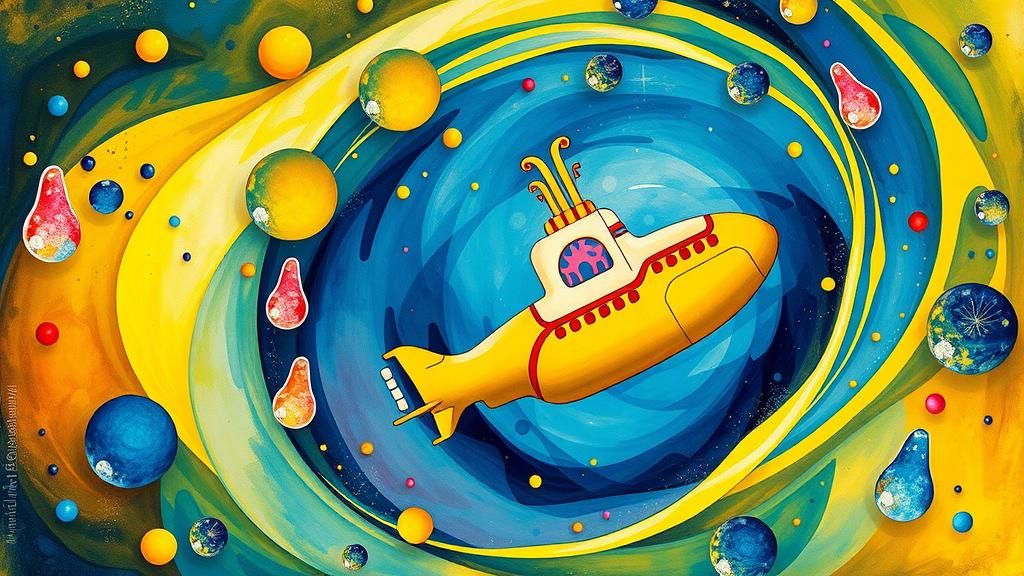 Yellow Submarine in Swirling Abstract Dreamscape