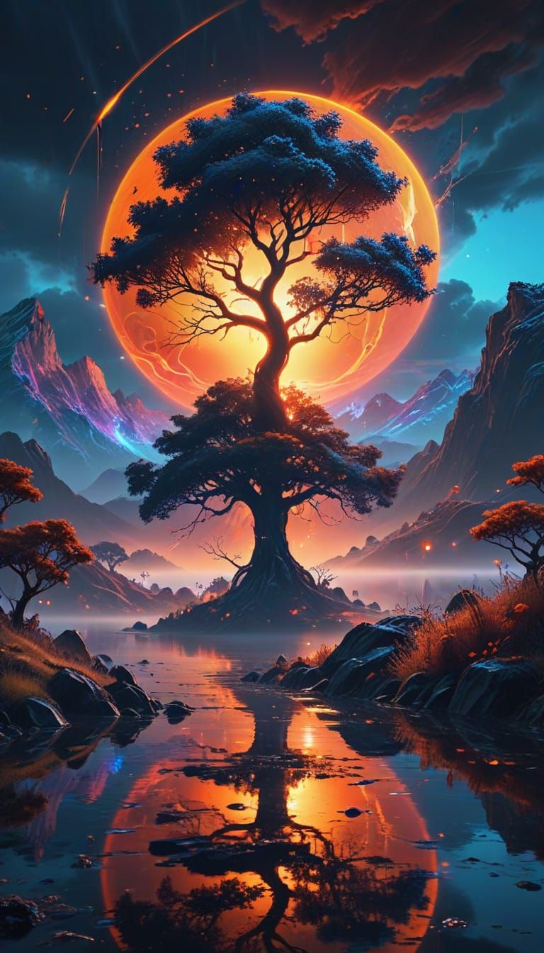 Cyberpunk Digital Art Splash with Vibrant Landscape