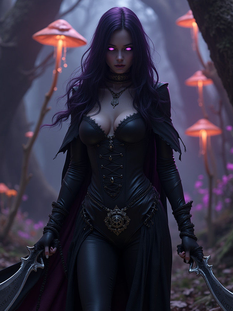 Vampire Assassin in Mystical Realm, as Digital Art
