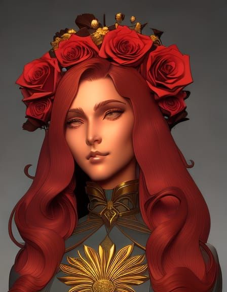 Panthera Girl with Roses and Sunflowers