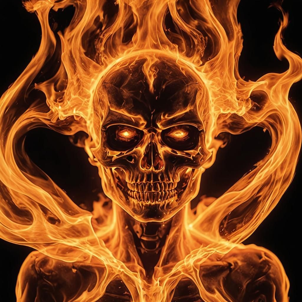 Fiery Ghost Rider Skull in Abstract Flames