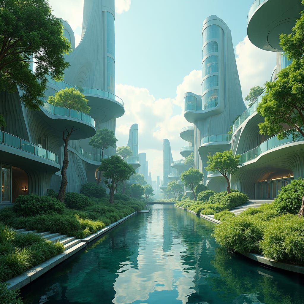 Verdant Futuristic Cityscape with Advanced Architecture