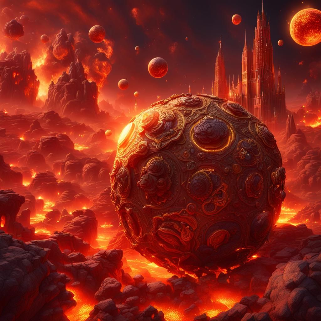 Balls of Fire: A Matte Painting in Reds and Gold