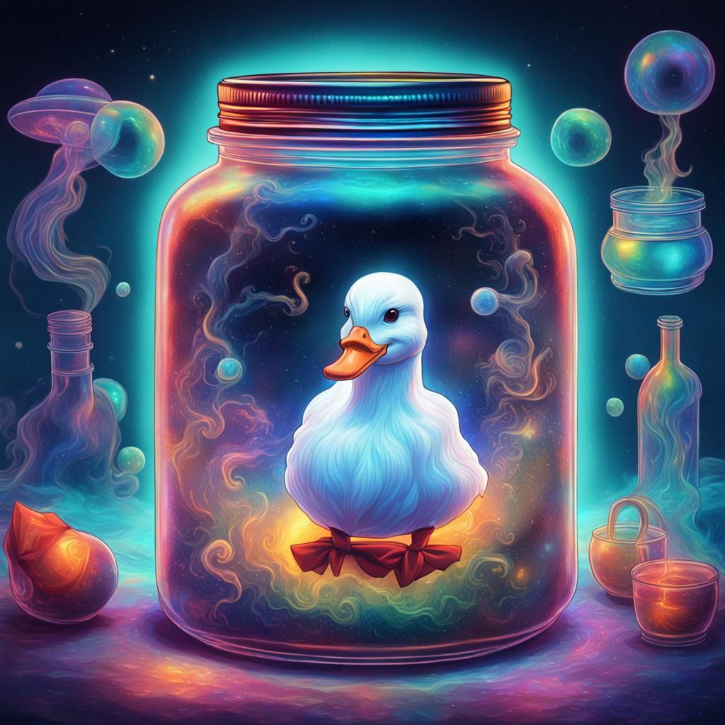 Hot Duck Ghost in a Jar: Holographic Illustration