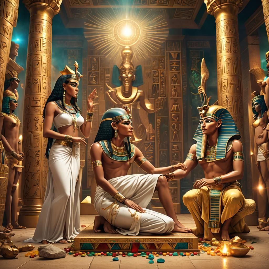 Egyptian Pharaoh Praying to Osiris and Isis