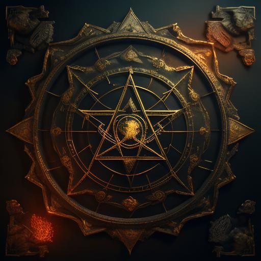 Magical Pentagram with Dragons in 3D Game Style