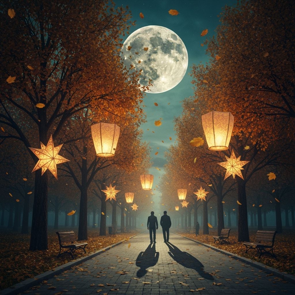 Magical Autumn Park at Dusk: Hyperrealistic 3D Rendering