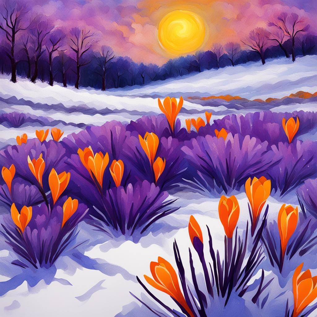 Crocus in Snow: Primitivism Photoillustration