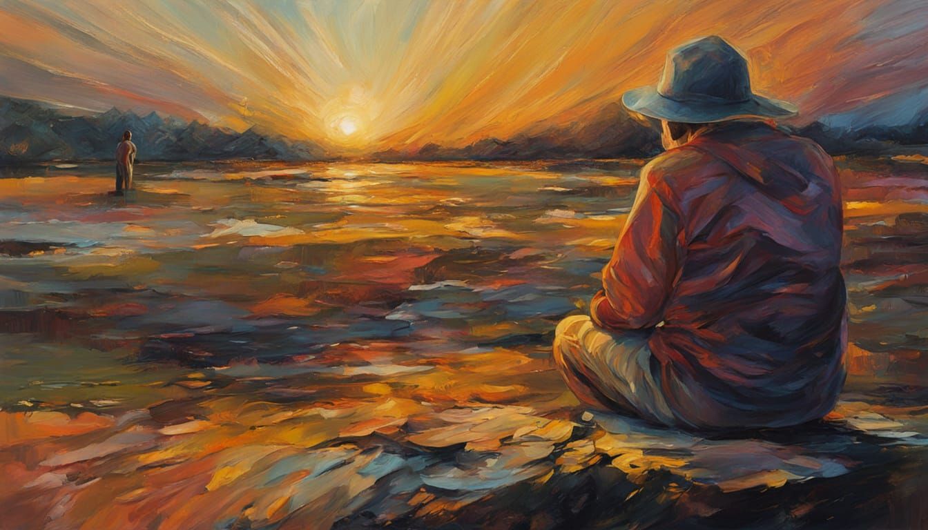 Contemplative Figure in Surrealist Oil Painting