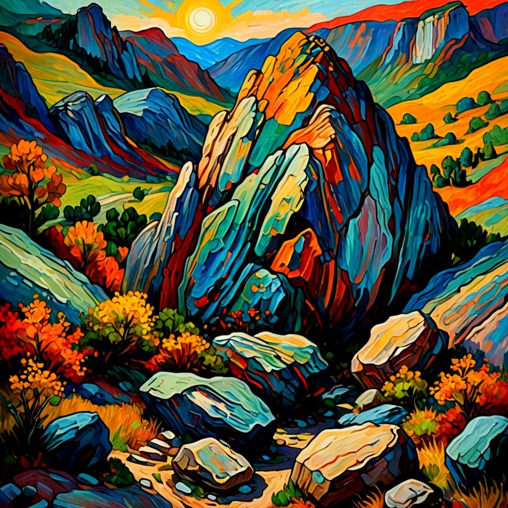 Colorful Pastel Rock Formation in Impressionist Style