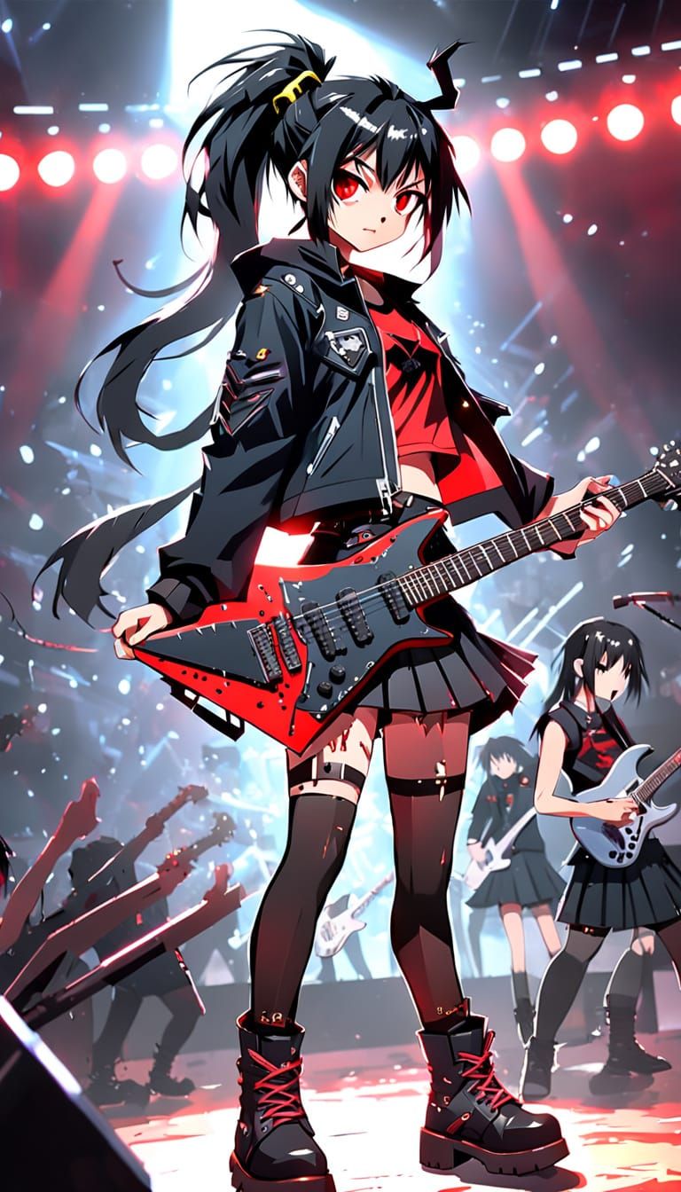 Fierce J-Metal Idol on Stage in Anime Style