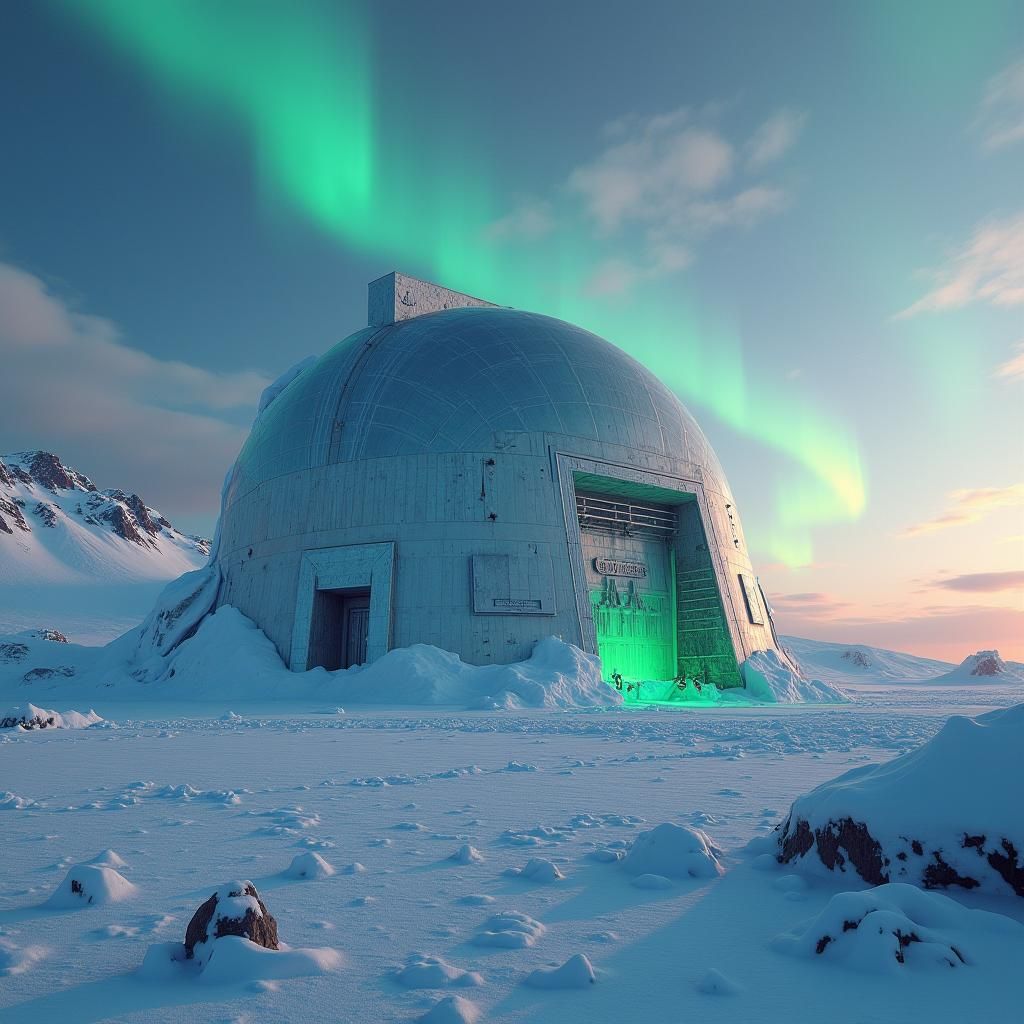 Alien Base at North Pole in Hyperrealistic Style
