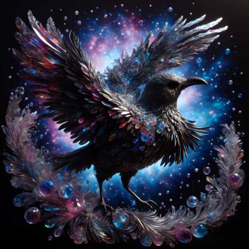 Bioluminescent Raven with Holographic Wings