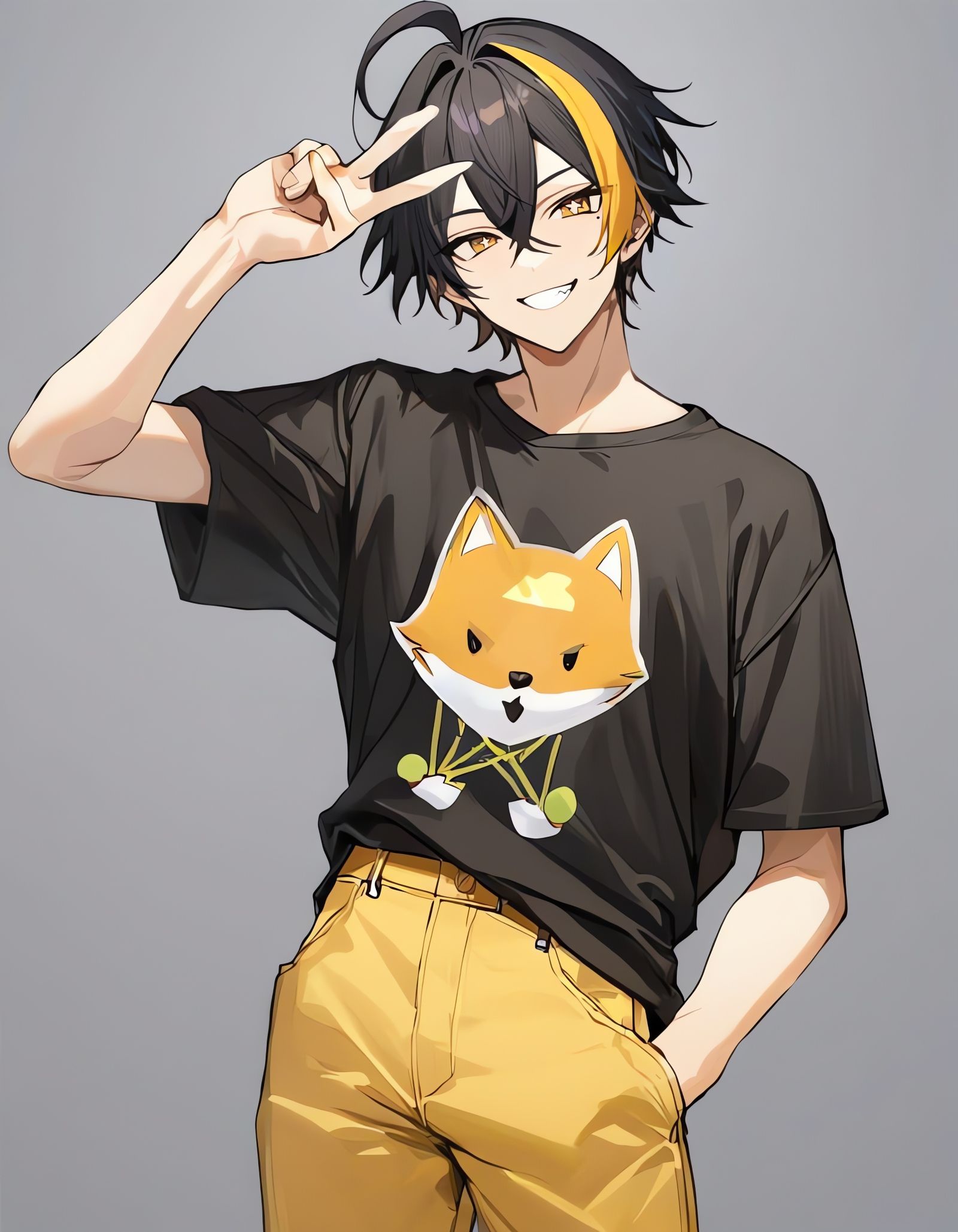 Smiling Bishounen with Star Eyes and Wolf Cut